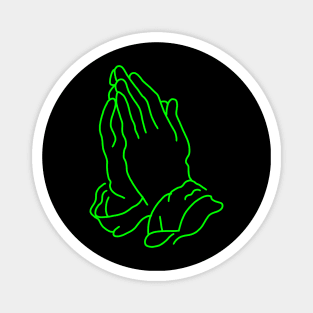 minimalistic line art praying hands in neon green (tattoo) Magnet